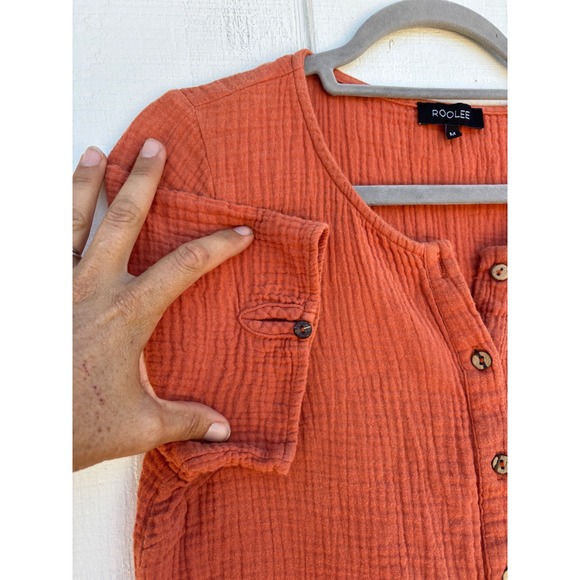 Roolee Women's‎ Rust Orange Cotton Gauze Button Front Babydoll Dress - Size M - Picture 6 of 8